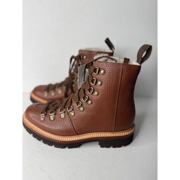 Anthropologie X Grenson Tan Nanette Shearling Pebbled-leather Combat Boots EU 36 - Picture 4 of 7